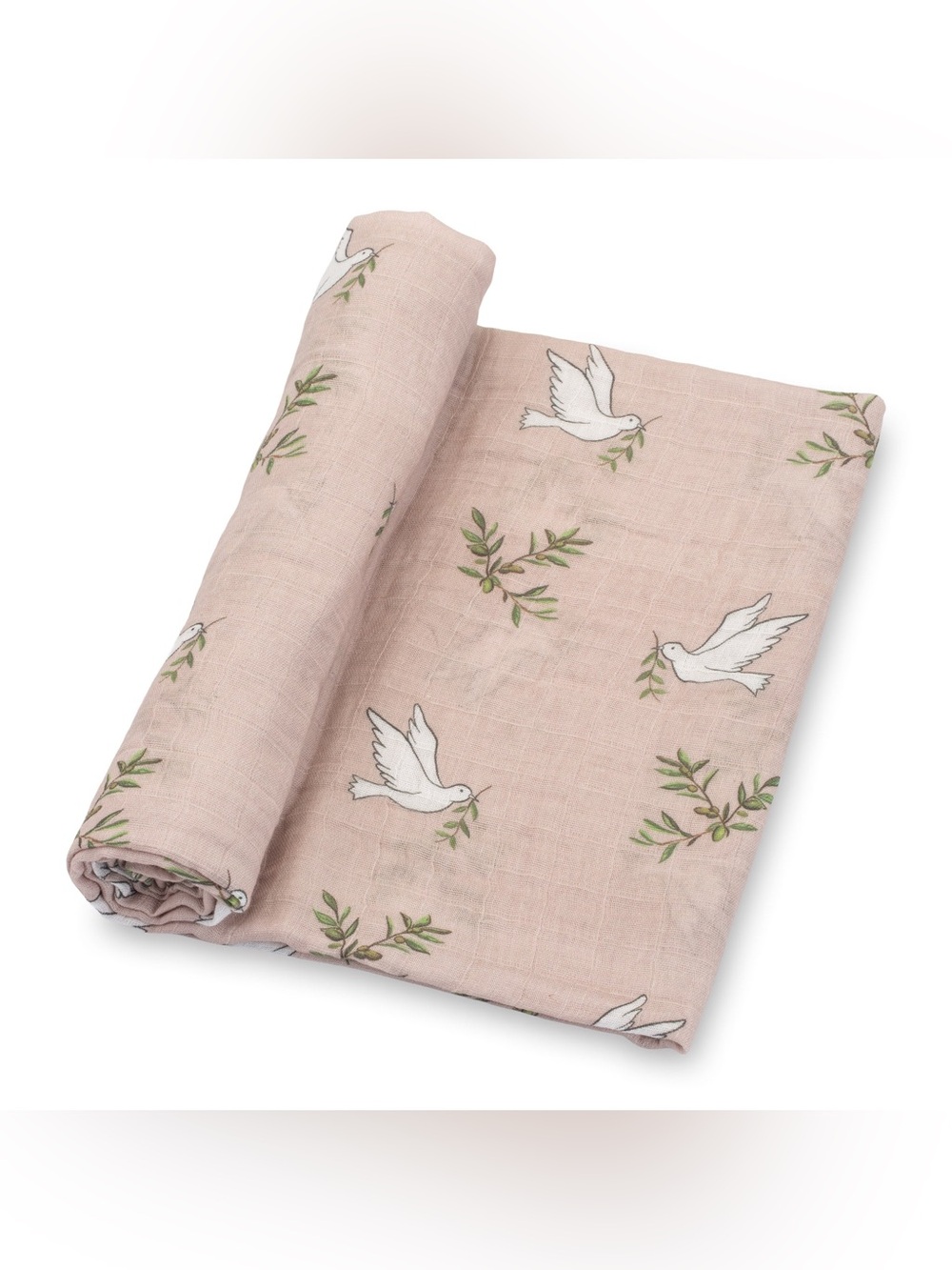 LollyBanks Muslin Swaddle So Dovely Print Doves Olive Branch Baby